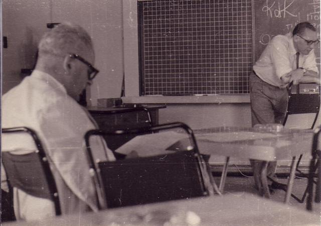 1959: Bart Bok attending a "Scientific Russian" course given by the Observatory Librarian,  Alex Lojkhine