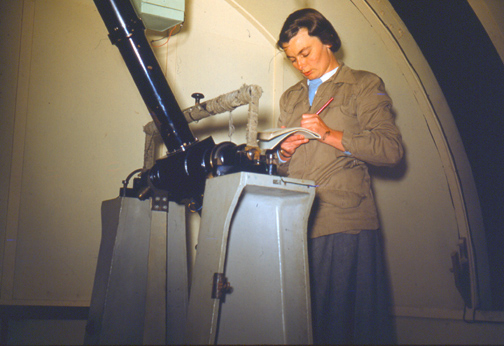 Clare Wehner at Transit telescope, 1954