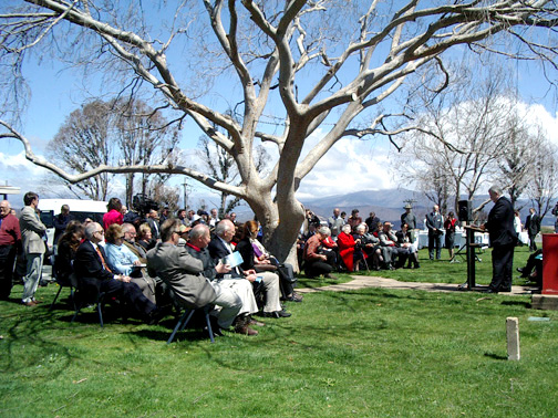 Guests seated under a Chinese Elm planted by Mrs Doris Duffield in the mid-1920s