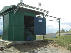 The TARDIS, a roll-off roof shed at Stromlo formerly used to house the automatic weather station for the 50" telescope