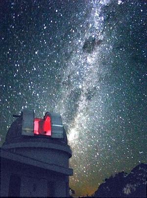The Milky Way in the region of the Southern Cross (Crux) and Centaurus rising in the south-east behind the 24-inch dome