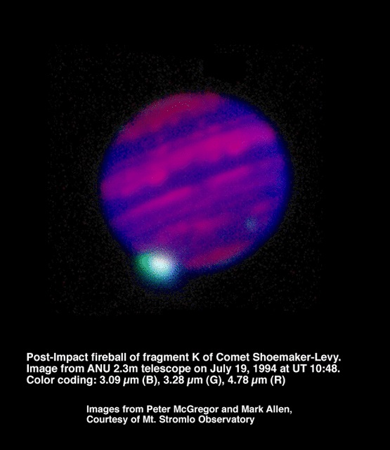 3.09, 3.28, 4.78 micron image after fragment K impact showing the fireball