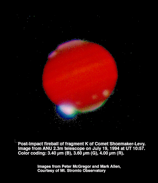 3.40, 3.60, 4.00 micron image after fragment K impact showing the fireball