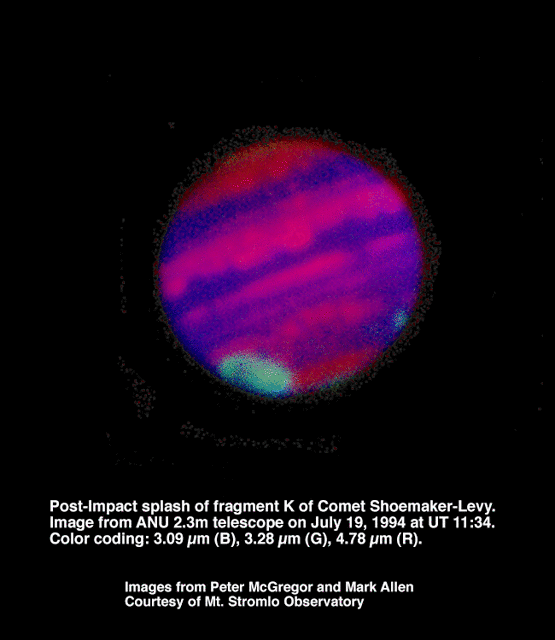 3.09, 3.28, 4.78 micron image after fragment K impact showing the shockwave