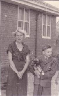 1958: Mrs. Bok at kids' birthday party with boy and his dog!