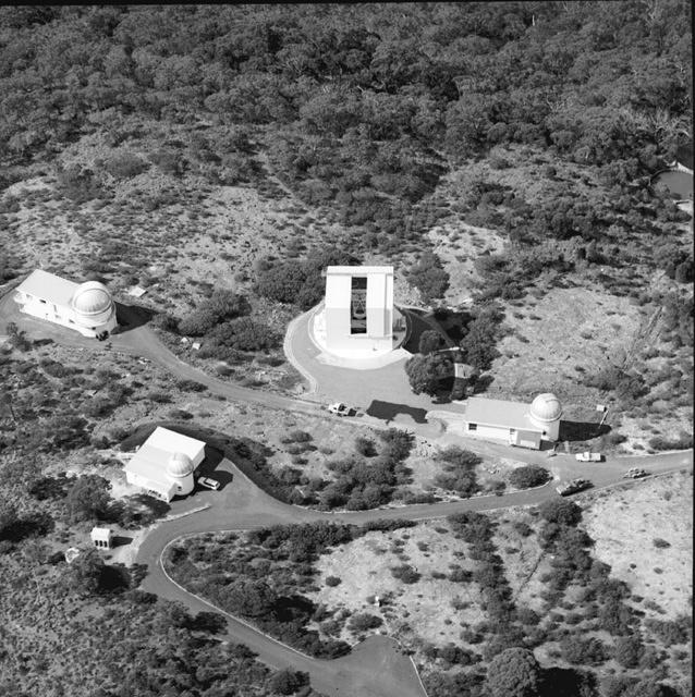 Aerial view with the 2.3m building open, Apr 1984