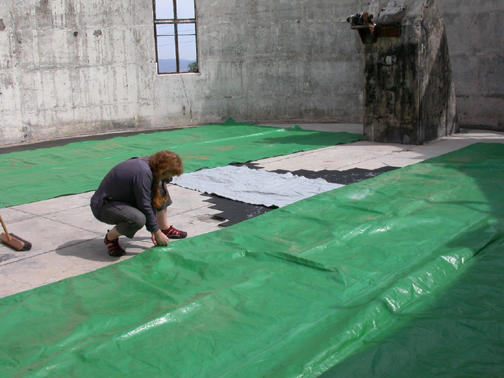 Covers go over the artwork as inclement weather threatens