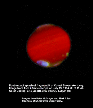 3.40, 3.60, 4.00 micron image after fragment K impact showing the shockwave