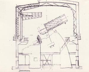 1950s: An early blueprint of the 74" reflector telescope