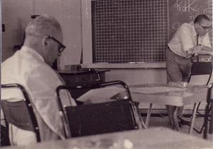 1959: Bart Bok attending a "Scientific Russian" course given by the Observatory Librarian, Alex Lojkhine