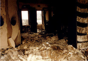 Stromlo library still burning the day after the fire 19-1-03