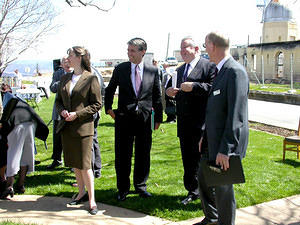 Formalities concluded, Penny Sackett, John Anderson, V-C Ian Chubb and John Wallis leaving the "stage"