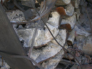 16 months after the fire, the shelves still hold "books". As soon as the shelves were bumped the ashes collapsed in a