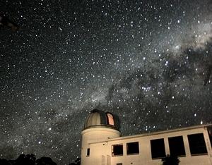 The southern Milky Way from Centaurus to Scorpius setting behind the ANU 24-inch telescope building.