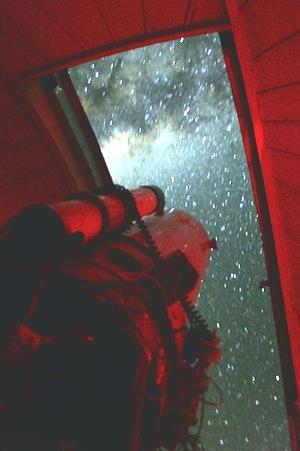 From inside the dome, looking past the ANU 24-inch telescope towards the centre of the Milky Way galaxy in Sagittarius